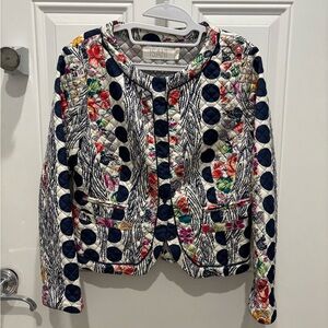 Anthropologie Quilted Floral & Navy Polka Dot Jacket